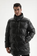 Faux Leather Long Puffer Jacket