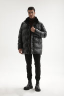 Faux Leather Long Puffer Jacket