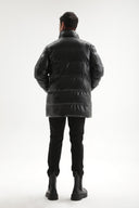 Faux Leather Long Puffer Jacket