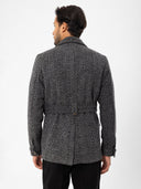 Herringbone Patterned Coat Belt Detailed