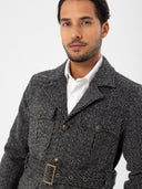 Herringbone Patterned Coat Belt Detailed