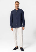 Ambrogia Mandarin Collar Linen Shirt