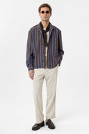 Frederico Striped Lapel Collar Long Sleeve Shirt