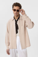 Ash Loose Fit Linen Viscose Shirt with Lapel Collar