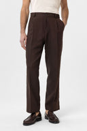 Kelton High Waist Pleated Cotton Linen Trousers