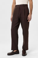 Kelton High Waist Pleated Cotton Linen Trousers