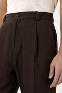 Kelton High Waist Pleated Cotton Linen Trousers