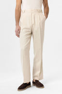 Kelton High Waist Pleated Cotton Linen Trousers