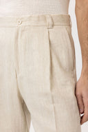 Kelton High Waist Pleated Cotton Linen Trousers