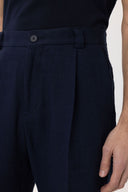 Kelton High Waist Pleated Cotton Linen Trousers