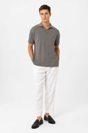 Luciano Turndown Collar Linen Blend Knitted T-Shirt