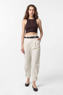 Giada High Waist Pleated Cotton Nylon Trousers