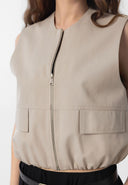 Marsela Sleeveless Zipper Cotton Nylon Vest