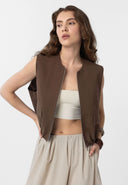Marsela Sleeveless Zipper Cotton Nylon Vest