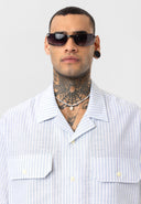 Rik Oversize Lapel Collar Striped Shirt with Breast Pocket