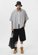 Job Relaxed Fit Lapel Collar Striped Shirt