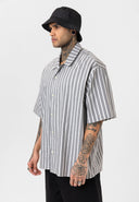 Job Relaxed Fit Lapel Collar Striped Shirt