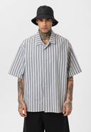 Job Relaxed Fit Lapel Collar Striped Shirt