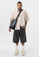 Job Relaxed Fit Lapel Collar Striped Shirt