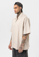 Job Relaxed Fit Lapel Collar Striped Shirt