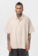 Job Relaxed Fit Lapel Collar Striped Shirt