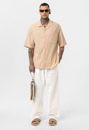 Luc Oversize Lapel Collar Breast Pocket Short Sleeve Shirt