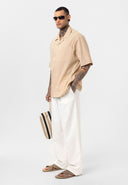Luc Oversize Lapel Collar Breast Pocket Short Sleeve Shirt