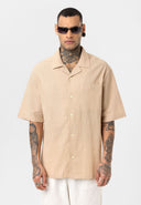 Luc Oversize Lapel Collar Breast Pocket Short Sleeve Shirt