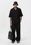 Luc Oversize Lapel Collar Breast Pocket Short Sleeve Shirt