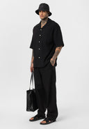 Luc Oversize Lapel Collar Breast Pocket Short Sleeve Shirt