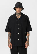 Luc Oversize Lapel Collar Breast Pocket Short Sleeve Shirt