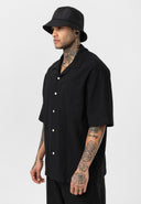 Luc Oversize Lapel Collar Breast Pocket Short Sleeve Shirt