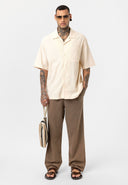 Luc Oversize Lapel Collar Breast Pocket Short Sleeve Shirt