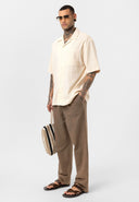 Luc Oversize Lapel Collar Breast Pocket Short Sleeve Shirt