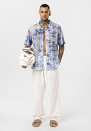 Wessel Oversize Lapel Collar All-over Print Short Sleeve Shirt