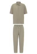 Arjen Pleated Oversize Short Sleeve Shirt Wide Leg Trousers Set