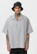 Geert Oversize Breast Pocket Lapel Collar Striped Shirt