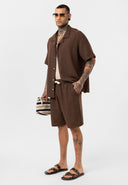 Theo Oversize Side Pocket Lapel Collar Shirt Short Set