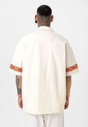 Oversize Lapel Collar Embroidery Detailed Short Sleeve Shirt