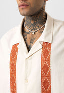 Oversize Lapel Collar Embroidery Detailed Short Sleeve Shirt