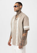 Oversize Lapel Collar Embroidery Detailed Short Sleeve Shirt