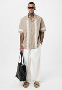 Oversize Lapel Collar Embroidery Detailed Short Sleeve Shirt