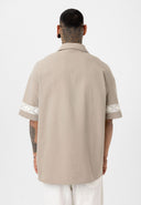 Oversize Lapel Collar Embroidery Detailed Short Sleeve Shirt