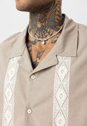 Oversize Lapel Collar Embroidery Detailed Short Sleeve Shirt