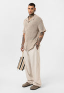 Frans Oversize Lapel Collar Knit Short Sleeve Shirt