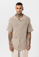 Frans Oversize Lapel Collar Knit Short Sleeve Shirt