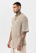 Frans Oversize Lapel Collar Knit Short Sleeve Shirt