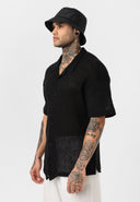 Frans Oversize Lapel Collar Knit Short Sleeve Shirt