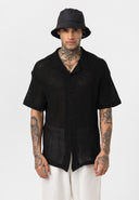 Frans Oversize Lapel Collar Knit Short Sleeve Shirt