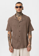 Frans Oversize Lapel Collar Knit Short Sleeve Shirt